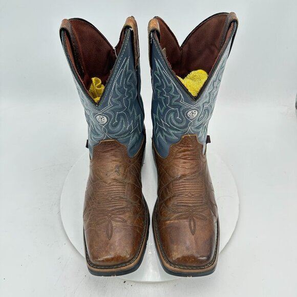Justin Fireman 11" Men Size 10D GS9052 Brown Blue Leather Squared Toe Work Boot - Picture 3 of 15